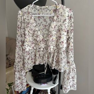 🌼 Sheer Floral Tie-Front Top | Size M-L